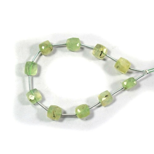 Earth Mined Green Prehnite Faceted Cube Box Shape Gemstone 6" Craft Making Beads - Picture 2 of 9