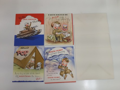 Vintage WWII era U.S. Military issued  4 Patriotic Greeting Cards with envelopes