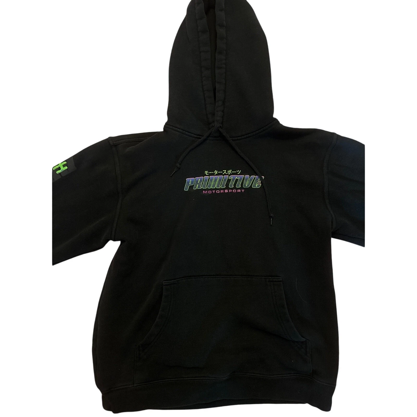 VETEMENTS Felpa nera con cappuccio uomo M giapponese primitivo motorsport pullover auto da corsa