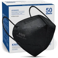 s 50 Pack, Black, 5-Layer Disposable Face Masks, Breathable and Comfortable