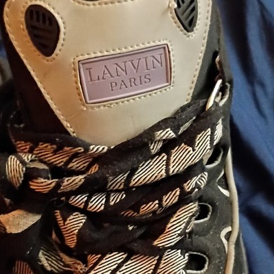 LANVIN Men's Lace-Up Athletic Sneakers Black/Gray/White Pre-Owned Fair