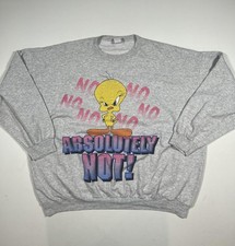Vintage Looney Tunes Tweety Bird Sweatshirt Mens Gray Absolutely Not Read VTG