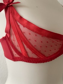 Agent Provocateur Bra Women Sz 32B Ellora Demi Polka Dot Sheer Red Lingerie