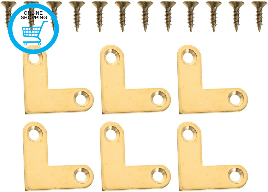 6Pcs Brass Right Angle Corner Brackets 1.06 Inch L Shape Sturdy Bracket Joints f