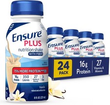 Ensure Plus Vanilla Shake With Fiber, Meal Replacement, 24 Count.