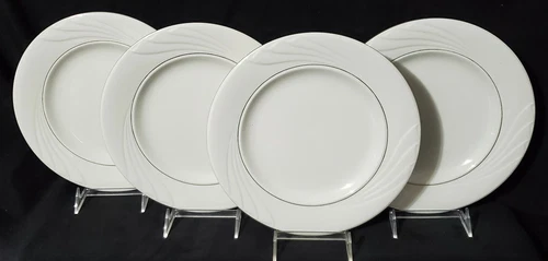 GIBSON (4) Dinner Plates GOLDEN EMBRACE 10-1/2" white & gold MINTY!