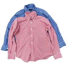 Lot of 2 Brooks Brothers Youth Size S Boys Check Button Up Long Sleeve Shirts