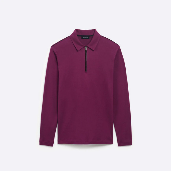 Мужская рубашка поло Bugatchi с длинным рукавом и планкой на молнии до четверти длины, СЛИВОВОГО цвета [XL]