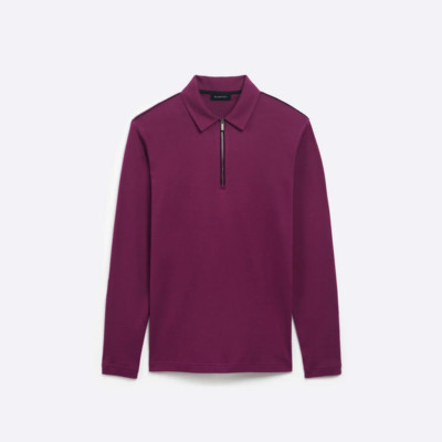 BUGATCHI ポロシャツ M Bugatchi Men's Long-Sleeve Quarter-Zip Placket Polo Shirt PLUM [XL