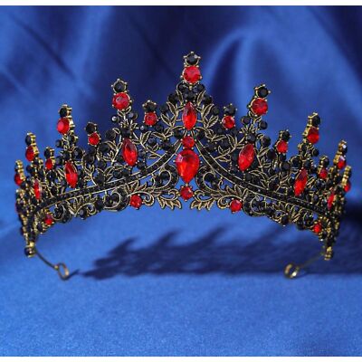 Wicked Silk Prom, Quinceanera Jeweled Crown Tiara Headband - Goth Black Red