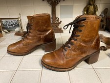 FRYE Made in USA Carmel Brown Leather Bowery Lace Up Ankle Boots Womens 9.5 B
