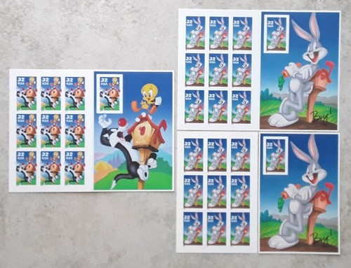 US Bugs Bunny & Sylvester And Tweety Bird Stamps 32¢ x 10 3 Sheets AP8
