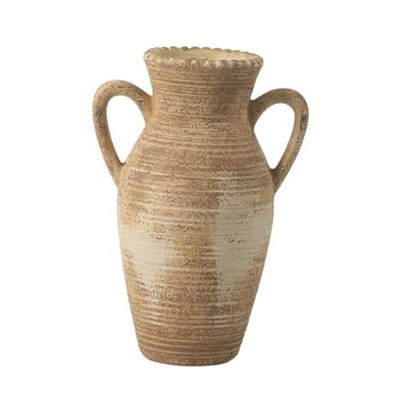 Rustic Ceramic Vase, Farmhouse Flower Vase with 2 Handles, Rust Yellow-handle