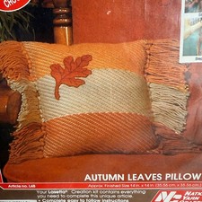 Lasetta Plus Autumn Leaves Yarn Craft Pillow Kit - Vintage NOS 14"x14"