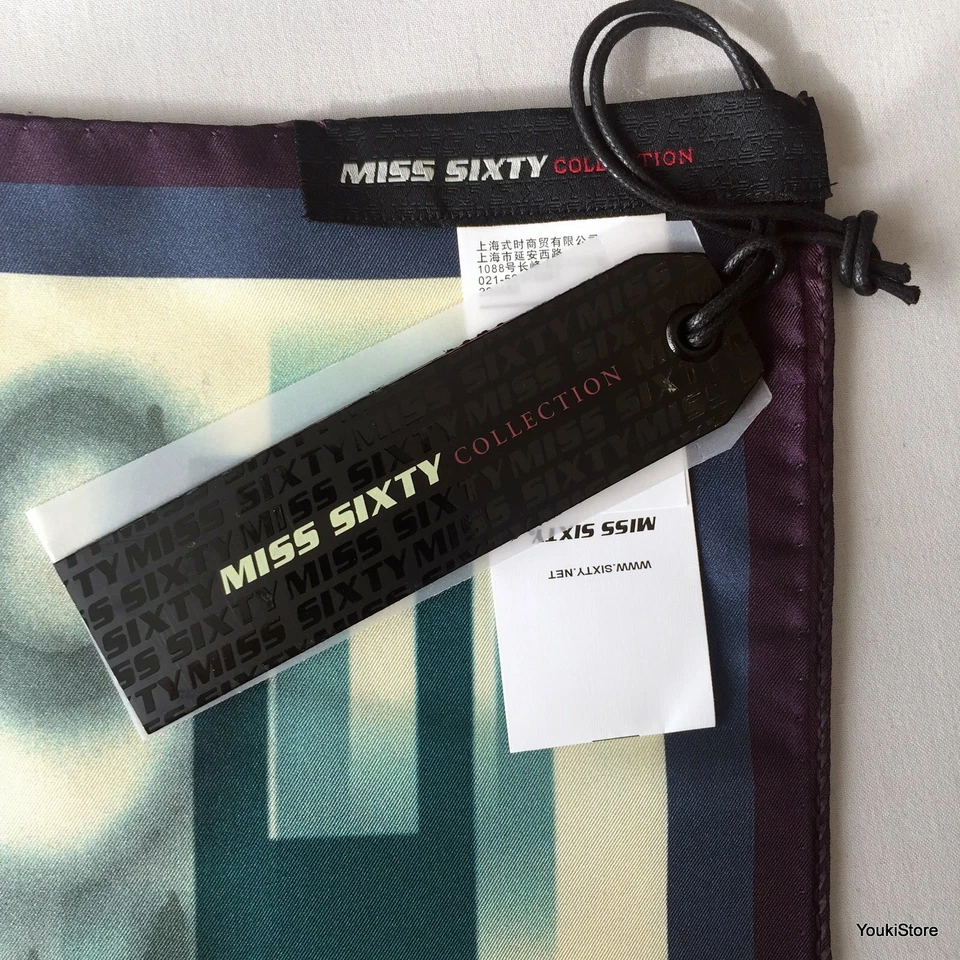 FOULARD MISS SIXTY" DAFNE BANDANA PURPLE 50X50cm 100% seta MADE IN ITALY Foto 3 de 3