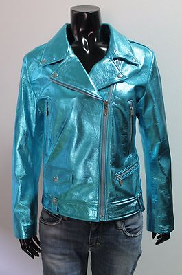 metallic blue leather jacket