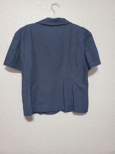 Studio I Blue Short Sleeve Button Up Flat Collar Blazer Top Women's Size 8 - Picture 2 of 8