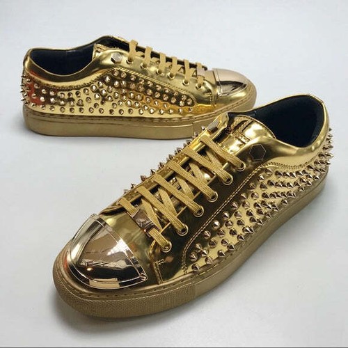Men’s Angelino Gold Spikes Low Fashion Sneakers NWT - Picture 3 of 5