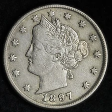 1897 Repunched Date Liberty V Nickel CHOICE AU E355 VHT