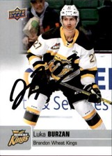 Luka Burzan Signed Auto 2019-20 Upper Deck CHL card Brandon Wheat Kings