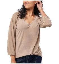 Susan Graver Liquid Knit Raglan-Sleeve Top Light Beige