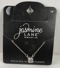 Jasmine Lane Fashion Jewelry Faux Diamond Necklace 18” Silver Tone