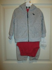 Carter's Baby Boys 3 Piece Pants Bodysuit Hoodie Set Gray Bear 12M NWT