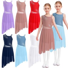 UK Kids Girls Lyrical Contemporary Dance Dress Flowy Skirt Camisole Ballet