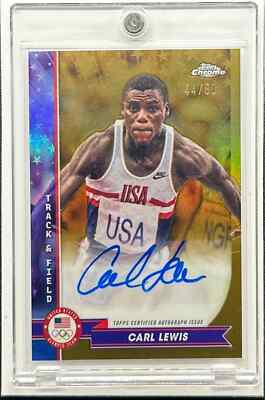 2024 Topps Chrome Olympics USA Carl Lewis Gold Refractor Auto #/50 Track & Field