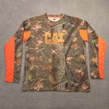 CAT Camo Long Sleeve Shirt Mens XL Realtree Orange Sleeve Safety Workwear 151032