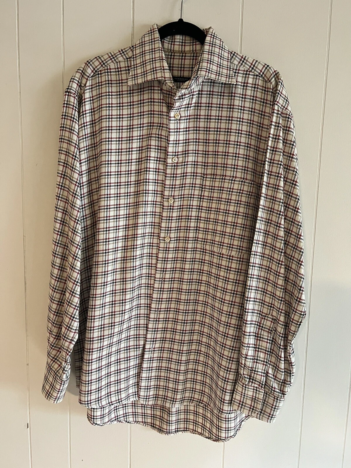 abito uomo burberry camicia quadri bianco rosso beige nero grande L