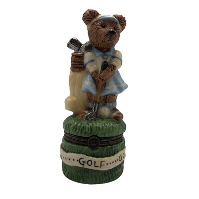 Bearware Pottery Golfing Bear Trinket Box Female Bear Golfer Golf Club Bag Skirt
