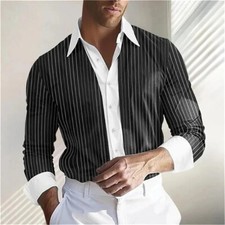 Men's Casual Button Down Shirts Long Sleeve Fall Stripes Lapel Shirts Tops