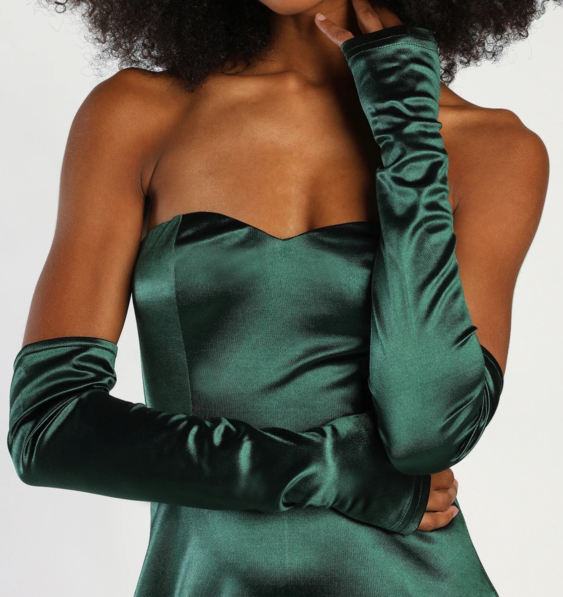emerald green dress with gloves Strapless Long Velvet Prom Dress with Gloves CH176 Emerald / 2XSmall main image 0