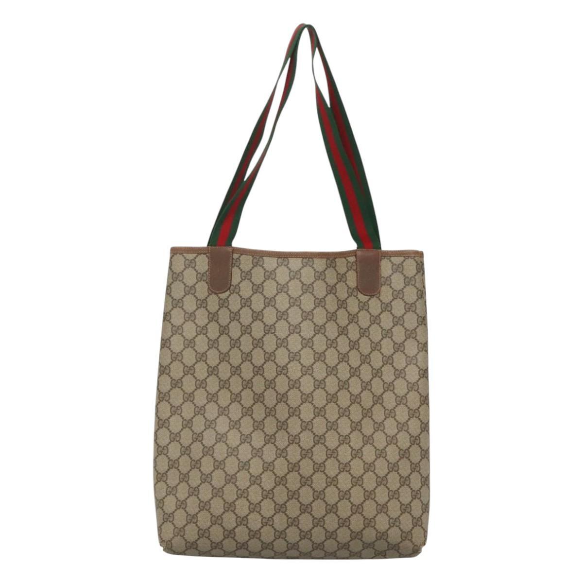 GUCCI GG Supreme Web Sherry Line Bag PVC Beige Green Red 89