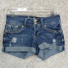 Wall Flower Shorts Womens 1 Blue Denim Distressed Ripped Cuffed Embroidered