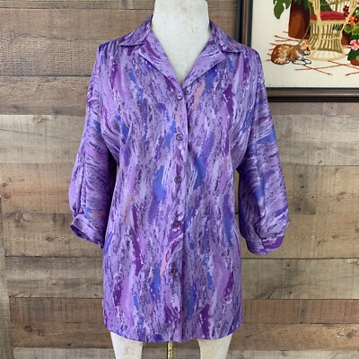 Vintage 1970 s Psychedelic Purple Button Front Size M/L