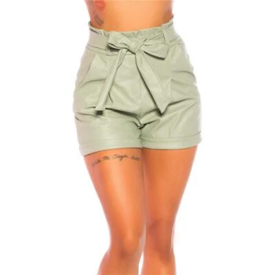 Sexy Mujer Shorts de Piel Sintética Minishorts con Cinturón Verde Claro #H1954 - Imagen 1 de 4