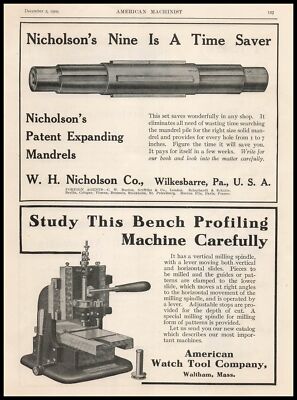 1909 American Watch Tool Co Waltham Massachusetts Bench Machine Vintage Print Ad