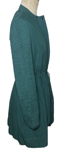 Sea NY Size S Casey Emerald Green Hand-Smocked Sleeves Cotton Tunic Boutique - Picture 2 of 9