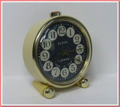 Old SLAVA alarm clock, mechanical, vintage decoration year 1980, The USSR #94242