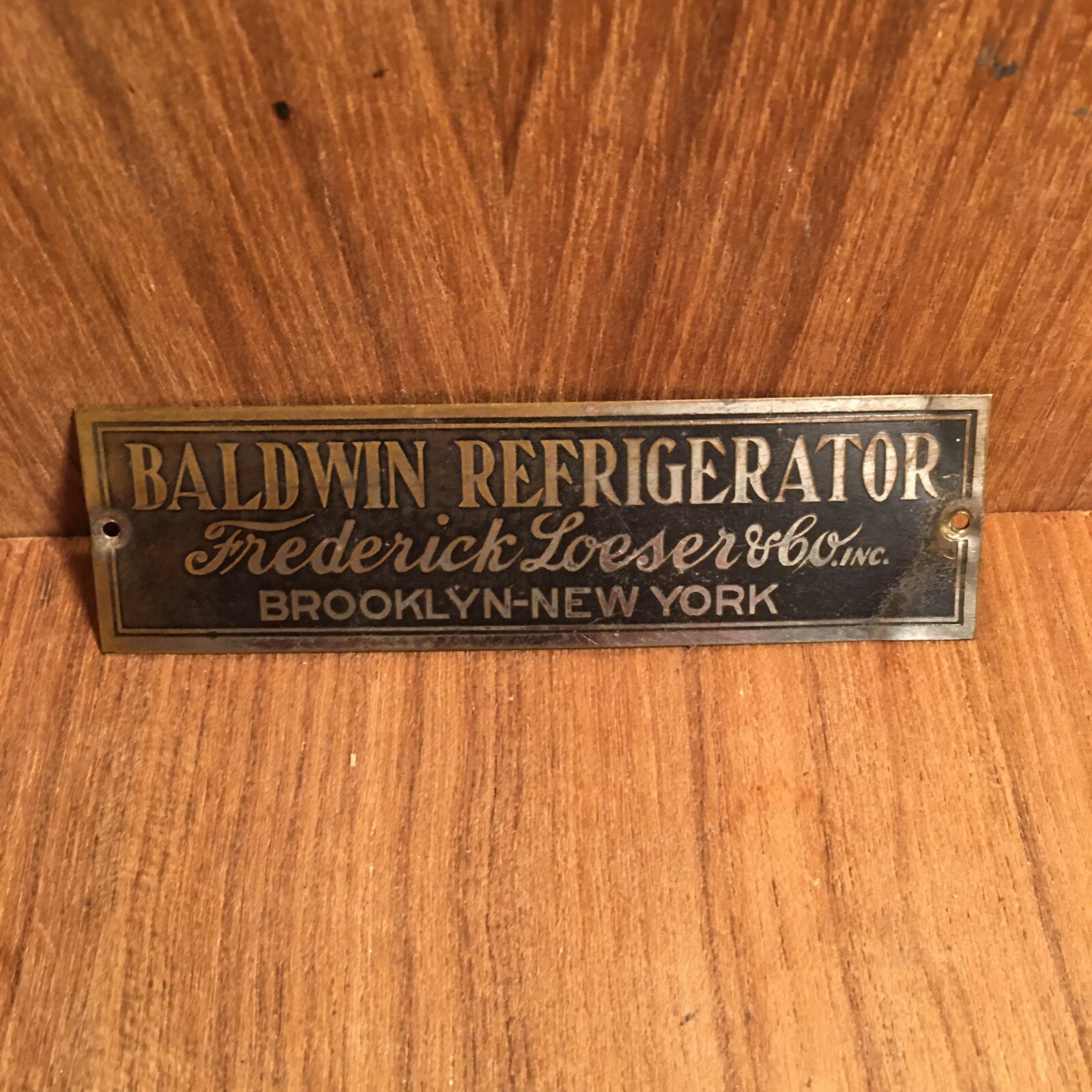 Antique Ice Box Name Plate Baldwin Refrigerator Brooklyn NY Frederick