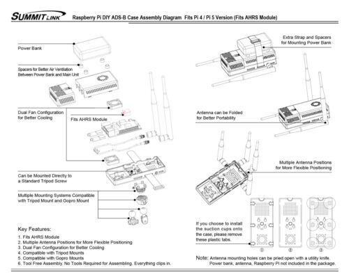 Clear Case Dual Fans for Pi 4 / Pi 5 Stratux ADS-B Fits AHRS Module and GPYes - Picture 3 of 17