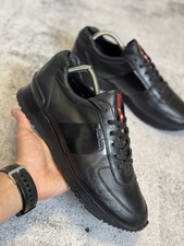 Prada Linea Rossa Black Leather Sneakers