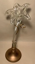 Art Glass Lily Bud Vase Copper Tone Metal Art Nouveau Style Garden Flower Decor