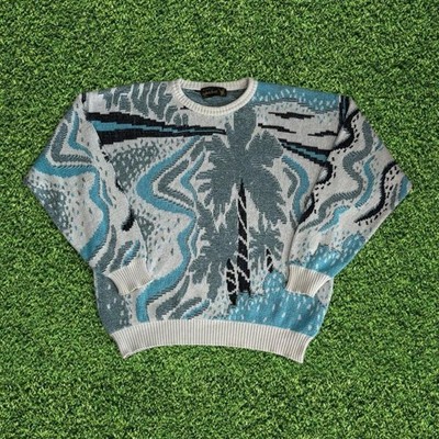 Vintage Lyle & Scott Italy Abstract Palm Wave Sweater Boxy Fit Size L