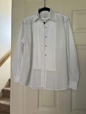 Women  s Neil Allyn White Tuxedo Shirt Black Buttons NWOT New 10 Medium Pleated