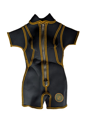 Vintage Imperial Women's Shorty Wetsuit Front Zip Black Yellow Neoprene S Surf