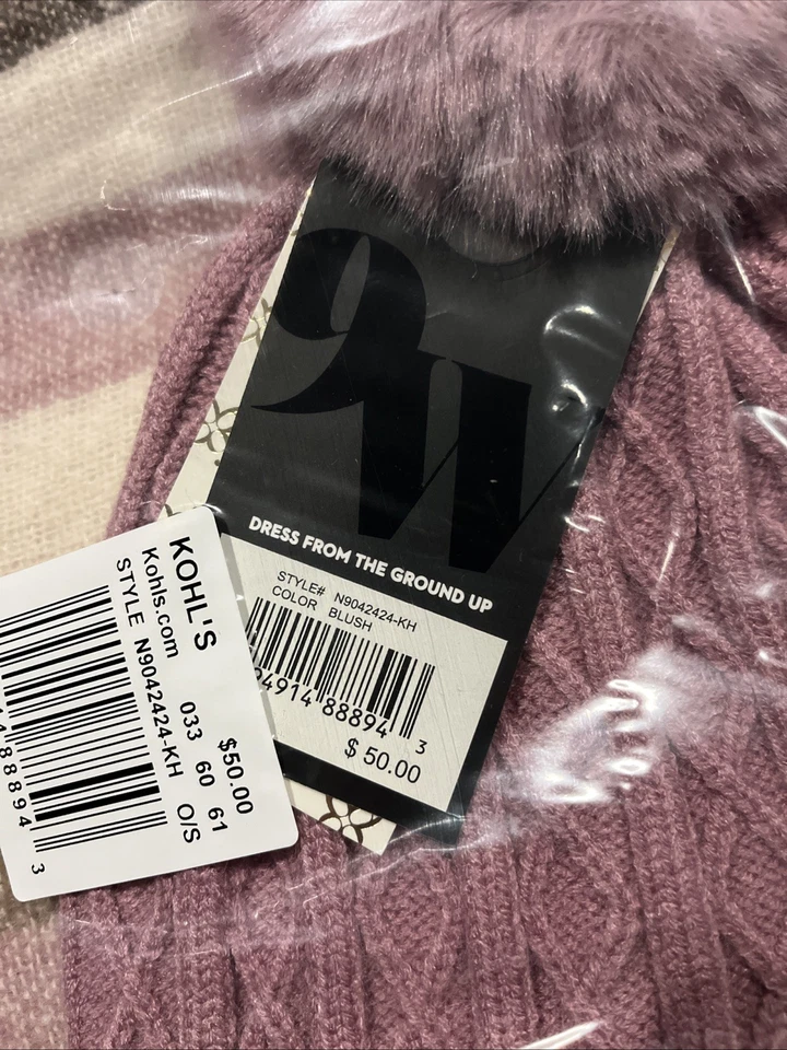 Conjunto de gorro Nine West a cuadros y puntada de diamante rubor para mujer Foto 2 de 3