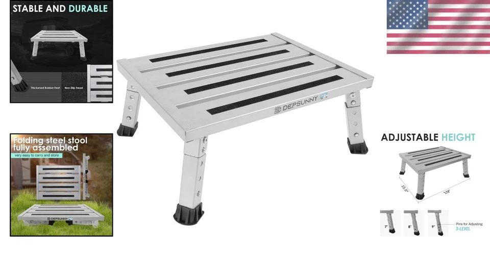 Foldable Aluminum RV Step Stool, Adjustable Height - Image 2 of 4